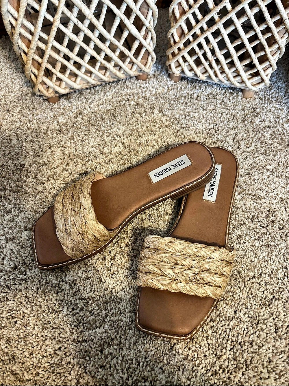 Steve Madden Sandra Raffia Slide Sandal Brown US 7